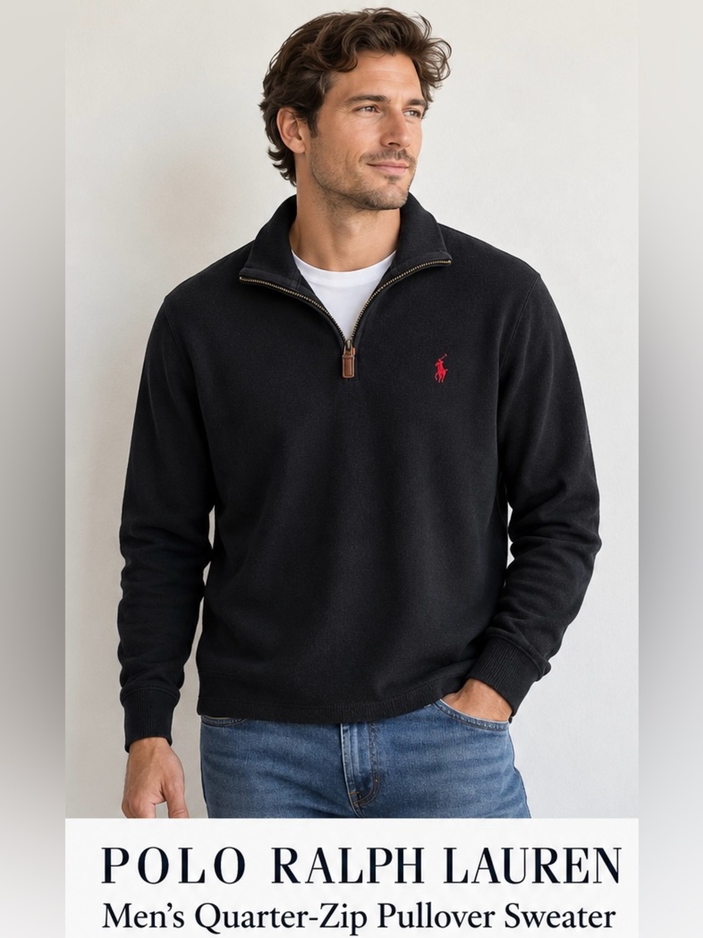 Polo by Ralph Lauren Black Half-Zip Sweater Like New Size M
